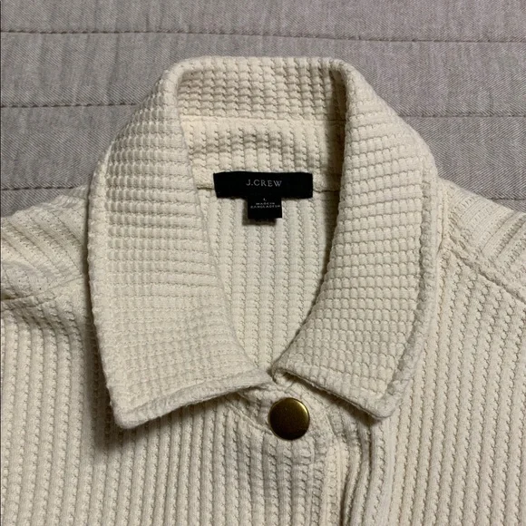 J. Crew Women Waffle-Knit Button-Up Large Cream Gold-Button Shirt-Jacket Quiet - Picture 9 of 14